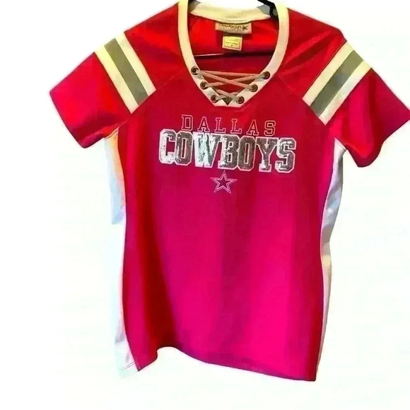 Dallas Cowboys V neck ladies cut PINK with sequins HER STYLE game day jersey-S - Picture 1 of 6